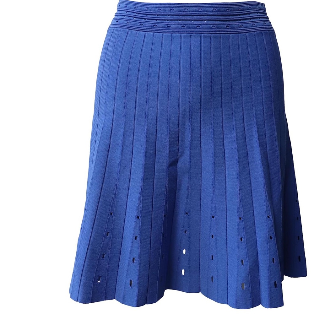 Sandro Paris Izzy Pleated Bandage Knit Flare Mini Skirt Blue US Size 4 - Picture 7 of 7
